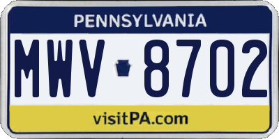 PA license plate MWV8702