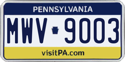 PA license plate MWV9003