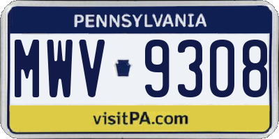 PA license plate MWV9308