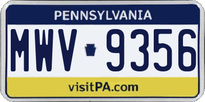 PA license plate MWV9356
