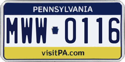 PA license plate MWW0116
