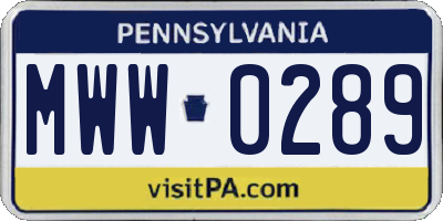 PA license plate MWW0289