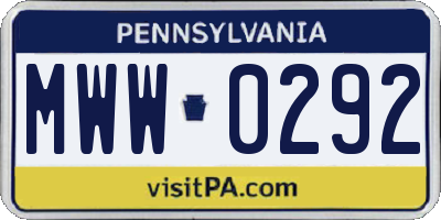 PA license plate MWW0292