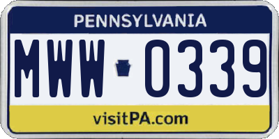 PA license plate MWW0339