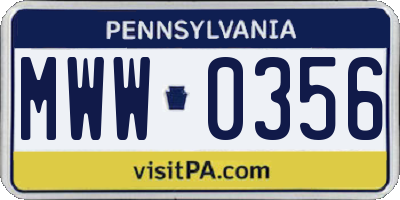 PA license plate MWW0356