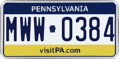 PA license plate MWW0384