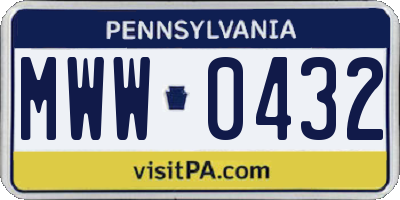 PA license plate MWW0432