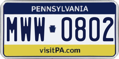PA license plate MWW0802