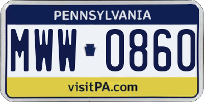 PA license plate MWW0860