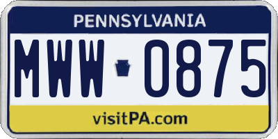 PA license plate MWW0875