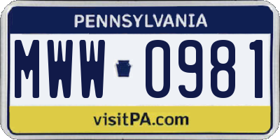 PA license plate MWW0981