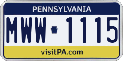 PA license plate MWW1115