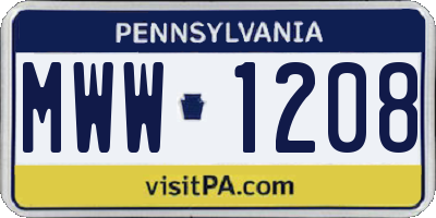 PA license plate MWW1208