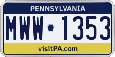 PA license plate MWW1353