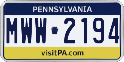 PA license plate MWW2194