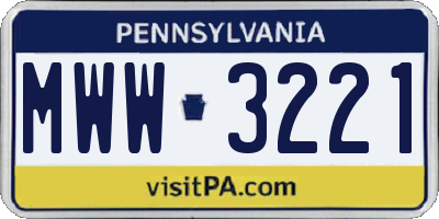 PA license plate MWW3221