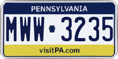 PA license plate MWW3235