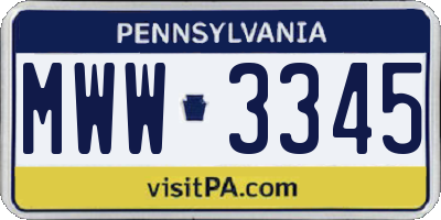 PA license plate MWW3345