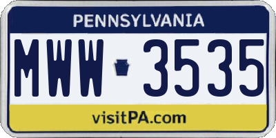 PA license plate MWW3535