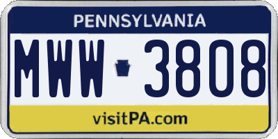 PA license plate MWW3808