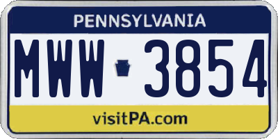 PA license plate MWW3854