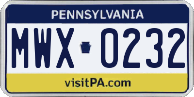 PA license plate MWX0232