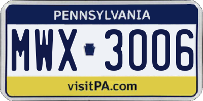 PA license plate MWX3006