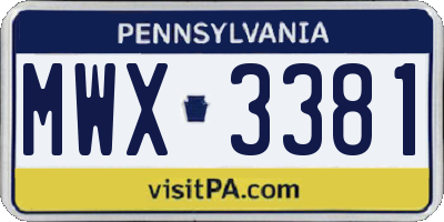 PA license plate MWX3381