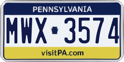 PA license plate MWX3574