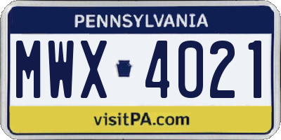 PA license plate MWX4021