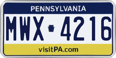 PA license plate MWX4216