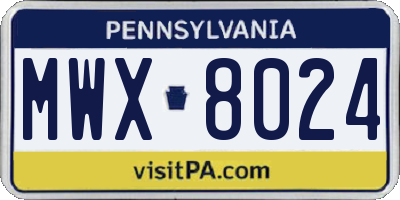 PA license plate MWX8024