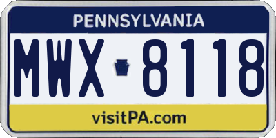 PA license plate MWX8118