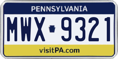 PA license plate MWX9321