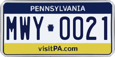 PA license plate MWY0021