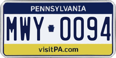 PA license plate MWY0094