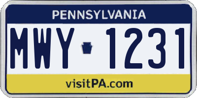 PA license plate MWY1231