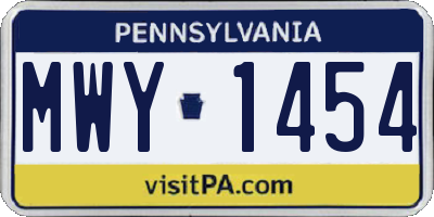 PA license plate MWY1454