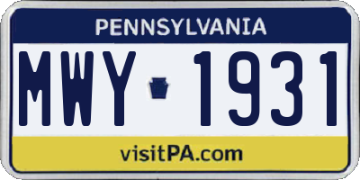 PA license plate MWY1931