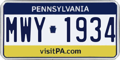 PA license plate MWY1934