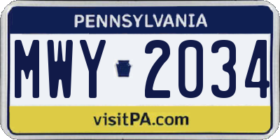 PA license plate MWY2034