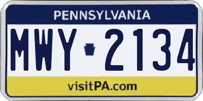 PA license plate MWY2134