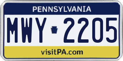 PA license plate MWY2205