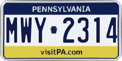 PA license plate MWY2314