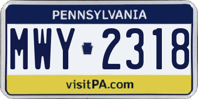 PA license plate MWY2318
