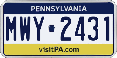 PA license plate MWY2431