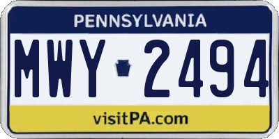 PA license plate MWY2494