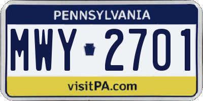 PA license plate MWY2701