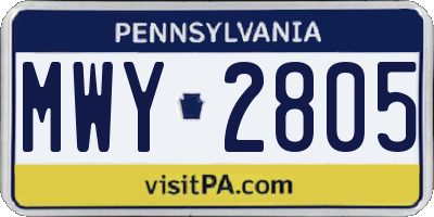 PA license plate MWY2805