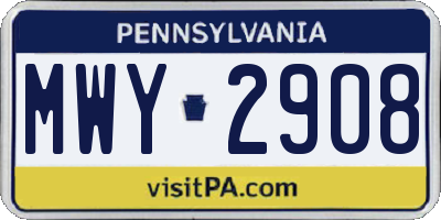 PA license plate MWY2908